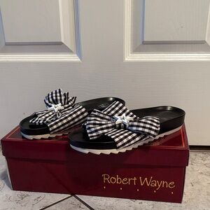 Robert Wayne Gingham Black and White Slide Sandals